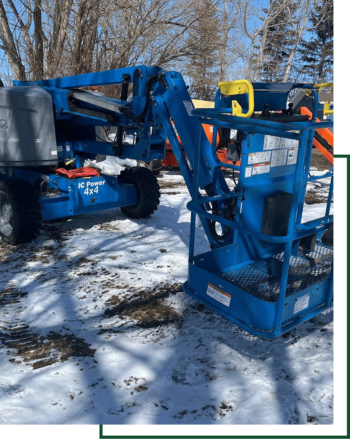 Industrial lift vehicle in snowy area